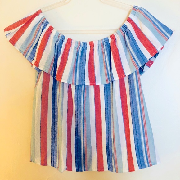 Multicolored Striped Off the Shoulder Blouse - Picture 1 of 3